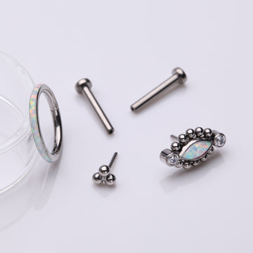 Detail View 1 of 3 Pcs of Assorted Titanium Bali Beaded Marquise Fire Opal Stud & Clicker Package